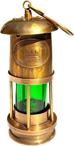 Lanterna a olio vintage in ottone con vetro verde, lampada da nave, illuminazione decorativa nautica
