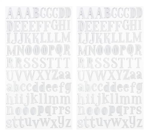 PPhtony 176PCS Letter Stickers Graduation Alphabet Stickers Decals for Graduation Cap Gifts Scrapbooking Balloons Greeting Cards Envelopes DIY Craft Art Projects Wedding Party Home Decorations, Silver