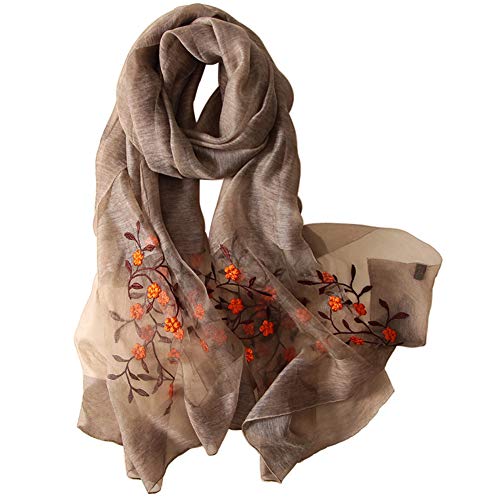 Women Lovely Silk&Wool Mixed Floral Embroidered Scarf Shawl Wrap