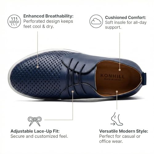 Image of konhill Men's Casual Oxford Shoes - Breathable Dress Shoes Loafers Lace-up Flat Sneakers