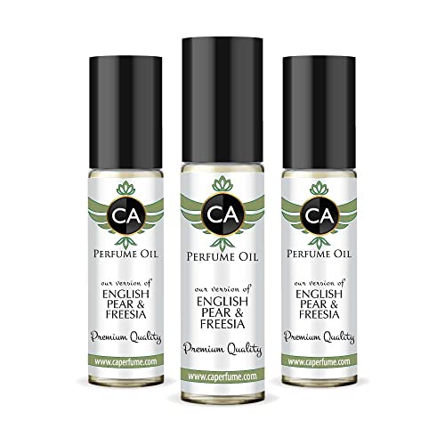 CA Perfume Impression of English Pear &amp; Freesia Unisex Eau De Parfum Chypre Fruity Scent Long Lasting Unisex Fragrance Travel Size TSA Ready for Day and Night Wear 0.33 Fl Oz 10ml (Pack of 3)