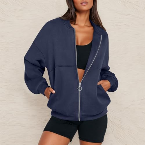 Oversized Zip Up Sweatshirt Women Fleece Bomber Zip Up Jacket Casual Teen Girls Athletic Sweat Jackets with Pockets2