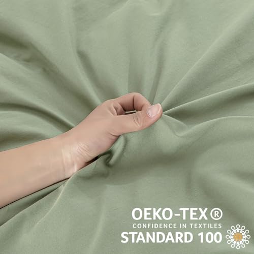 Image of JELLYMONI Light Green Duvet Cover Full Size - 100% Washed Cotton Linen Like Textured Comforter Cover, 3 Pieces Breathable Soft Bedding Set with Zipper Closure (Light Green, Full 80 inchx90 inch)