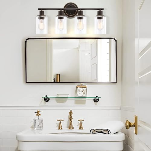 Image of 4-Light Oil Rubbed Bronze Bathroom Lighting Fixtures Over Mirror 4-Light Bathroom Vanity Light Oil Rubbed Bronze Vanity Wall Sconce Over Sink