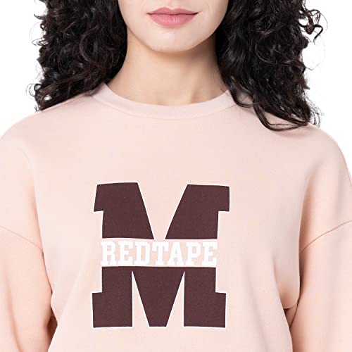 Image of Mode By Red Tape Women's Light Peach Typography Sweatshirt