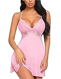 Avidlove Women Lingerie Lace Chemise Sleepwear Babydoll Teddy Lingerie Pink