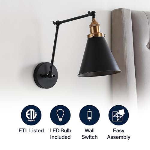 Image of JONATHAN Y Rover 1-Light Wall Sconce 7 inch, Black /Brass Gold