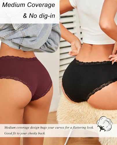 Image of Sth Big Cotton Underwear for Women High Waisted Womens Underwear Pack Sexy Lace Edge Bikini Cheeky Panties Girls Brief