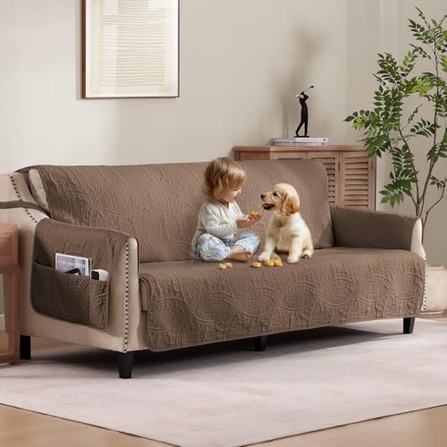 Image of Quilted Grand Sofa Covers Washable, Couch Cover for Grand Sofa, Soft Cozy Couch Protector for 4 Cushion Couch, Oversized Grand Sofa Slipcovers Water-Repellent (Grand Sofa 88 inch, Raw Umber)