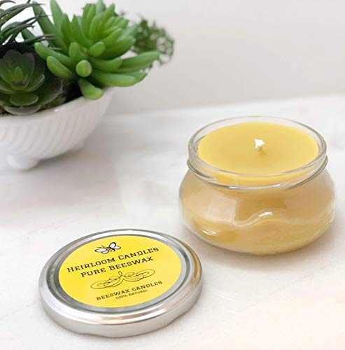 Pure Beeswax Candle Small Glass Jar - Unscented, Handmade, 6oz