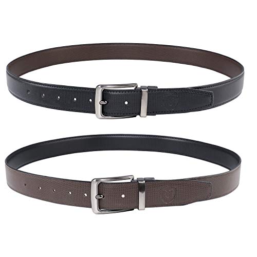 Image of Keviv PU-Leather Formal, Casual & Reversible Belts For Men (Black /Brown) (GB-)