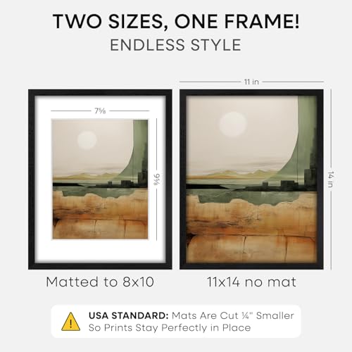 Image of Homeforia 11x14 Picture Frame Black Wood, High End Oak 11x14 Poster Frames with Mat 8x10, 11 x 14 Wooden Frame Matted to 8 x 10 inch Photo, 14x11 Thin Hanging Frame, Tempered Glass, Wall Kit, Set of 2