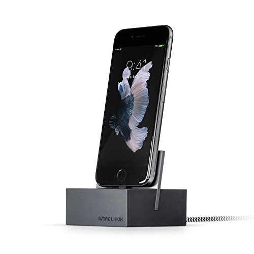 Native Union Dock+ Weighted Charging Dock with [Apple MFi Certified] Reinforced Lightning Cable for iPhone/iPad (Slate)