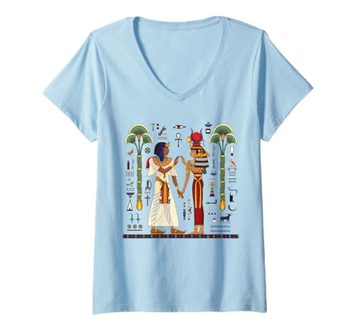 Womens Egyptian Decorative Elements Hieroglyphics Eye of Horus V-Neck T-Shirt