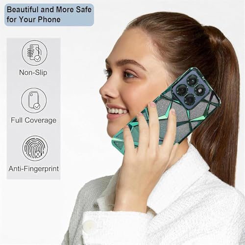 Image of VONZEE Gradient Glitter Case for Moto Edge 60 Fusion, Luxury Electroplated 3D Cube, Diamond Bling Shiny Soft TPU Clear Shockproof Women Girls Protective Phone Cover (Green)