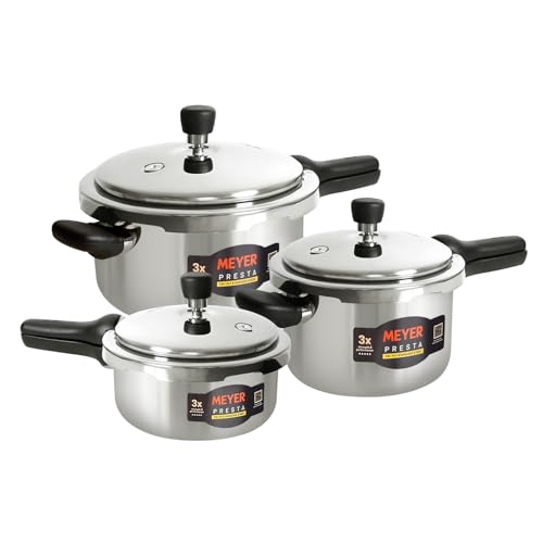 Image of Meyer Presta Stainless Steel Tri-ply Pressure Cooker Combo (2L,3L & 5.5 L)
