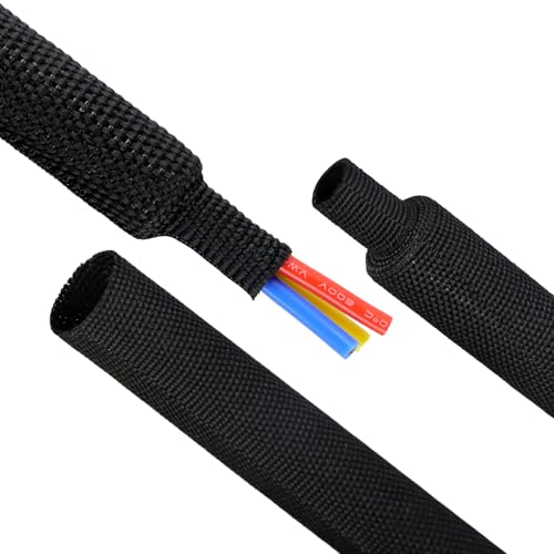 Heat Shrink Braided Sleeving, 16ft Automotive Wire Harness Wrap, High Temp Abrasion Resistant Wiring Cable Protection Protection & Organizing (Black, 25mm(1")) miniatura 1