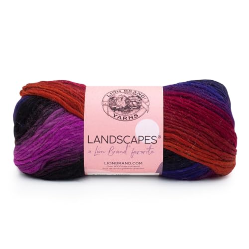 Image of Lion Brand Yarn, Landscapes Multicolor Yarn for Knitting, Crochet, and Crafts, Volcano, 1 Pack, Acrylic Fiber for Variegated Blankets, Self-Striping Shawls, and Gradient Sweaters