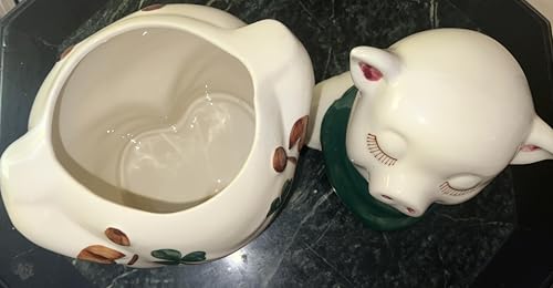 Vintage Ceramic Pig Cookie Jar with Lid, Cream White with