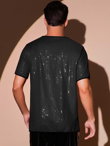Lars Amadeus Sequin T-Shirts for Men's Metallic Top Short Sleeved Club Rave Party Sparkly Shirt3