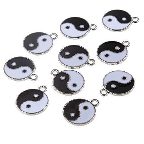 Acxico 10Pcs Tai Chi Yin Yang Ba Gua Charm Enamel Pendant DIY Necklace Bracelet Making Craft Accessories