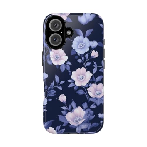 Coque iPhone 16 motif floral bleu et rose rigide et antichoc