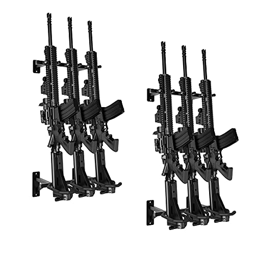 DD Metal Gun Rack Wall 2x3-slot Gun Free-Standing Rifle Rack,Heavy-Duty Steel Frame,Tactical Shotgun Carbine Firearm Free-Standing Gun Display Indoor Storage Rack（Black 6-Slot）