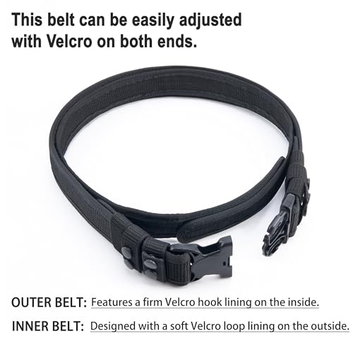 MoHern Duty Belt, 2 in 1 Outer & Inner Tactical Belt with Adjustable 3-Point Buckle, Includes 4 Nylon Keepers & 2 Belt Loops3