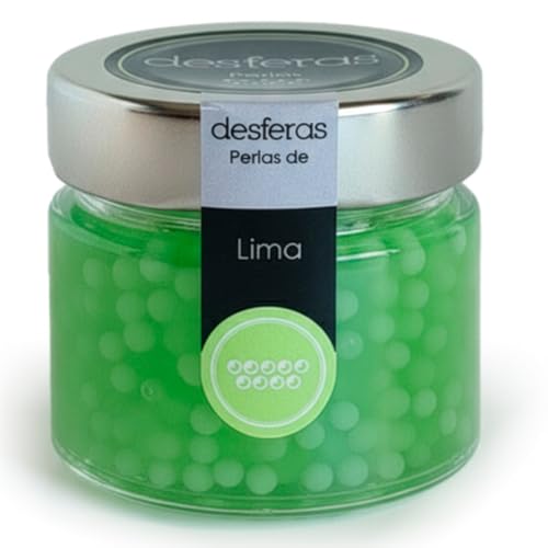 Esferificaciones de sabores. Esferas de Lima. Perlas elaboradas con lima seleccionada. Botes de 80grs. Perlas de Lima para combinar en sus creaciones culinarias. Productos Gourmet. (1 Bote)
