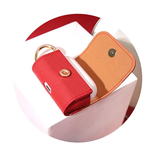Design Skin Leather Pouch With Magnetic Snap And Keychain Compatible With Airpods Pro (2019) Airpods 3 (2021) Airpods Pro 2 (2022) - Wave (Red) #TOP5