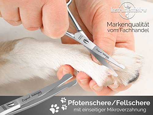 Fellschere aus Solingen Hunde Haarschere Pfotenschere mit einseitiger Mikroverzahnung Made in Germany Hundeschere mit gebogener Schnittfläche für die Fellpflege von Hunden Katzen Haustieren (11,7 cm)