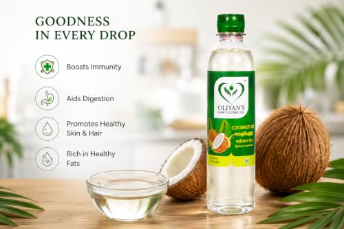 Image of OLIYAN'S Kerala Pure Coconut Oil, 500 ml | 100% Pure Cold Pressed, Edible, Hair & Skin Care, No Chemicals