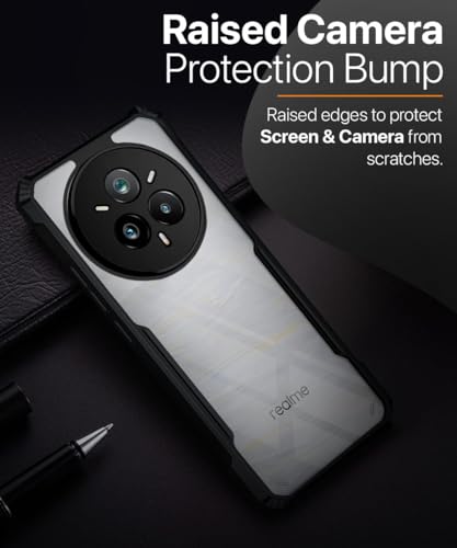 Image of WOW IMAGINE Shock Proof Clear Protective Back Case for Realme 14 Pro Plus 5G - AirEDGE Technology | 360 Degree Camera Protection | Transparent Hybrid Back Case Mobile Cover - Black