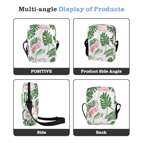Crossbody Bag Flamingo Monstera Leaves Messenger Bag for Women Men Purse Shoulder Bag Satchel Bag with Adjustable Strap 214B80804
