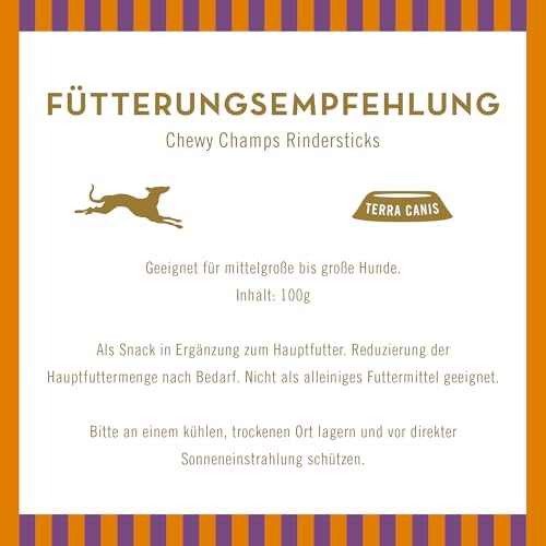 Terra Canis Sensations Chewy Champs - Rindersticks 100g I Natürliche, getrocknete Kauartikel I Beschäftigung durch Kauen | Ergänzungsfuttermittel für Hunde