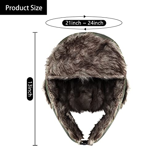 Unisex Faux Fur Winter Trapper Hunting Hat, Windproof Ski Trooper Ushanka Hunting Hat Cap Warm Bomber Hat With Fur Ear Flaps Army-Green #TOP5