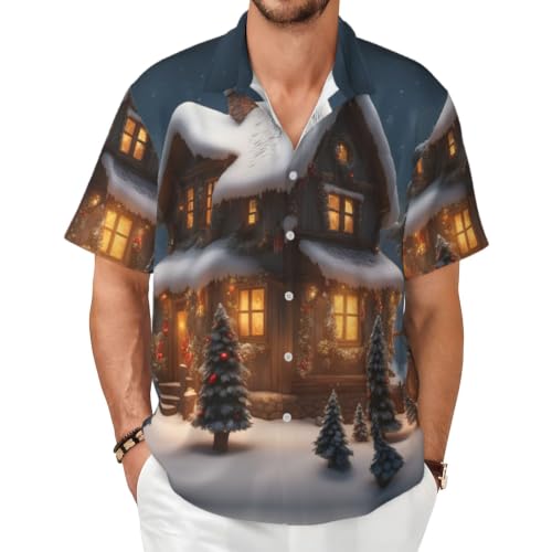 Chemise manches courtes homme col boutonné motif maison village Noël