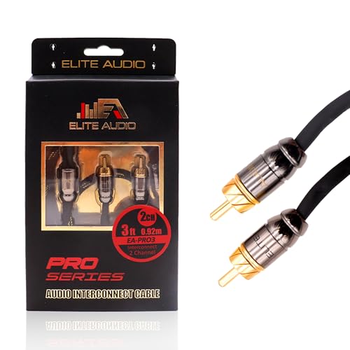 Elite Audio | Pro Series 2-kanałowy kabel audio RCA | 9 m długi | 100% OFC ocynowana miedź | złącza mosiężne | zmniejszone zniekształcenia sygnału | potrójnie ekranowany pancerz | EA-PRO3