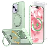 HCXLYP iPhone 13/14 ケース MagSafe対応 マグネット搭載 スタンド付き ワイヤレス充電対応 半透明 アボカドグリーン