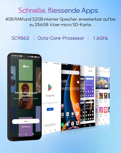 invens Note TK01 Android 4G Smartphone, 6,6 HD+ Display, 4250mAh Akku, 16MP Kamera, Dual SIM, 4+32GB/256GB, Gesichtserkennung, OTG/GPS Handy ohne Vertrag– Blau