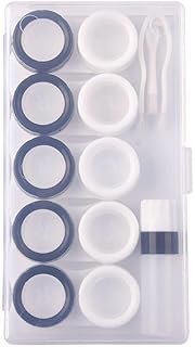 5 fundas para lentes de contacto, soporte portátil para lentes de contacto, mini estuche con tapas L y R, incluye botella de solución, punta de goma, negro y blanco