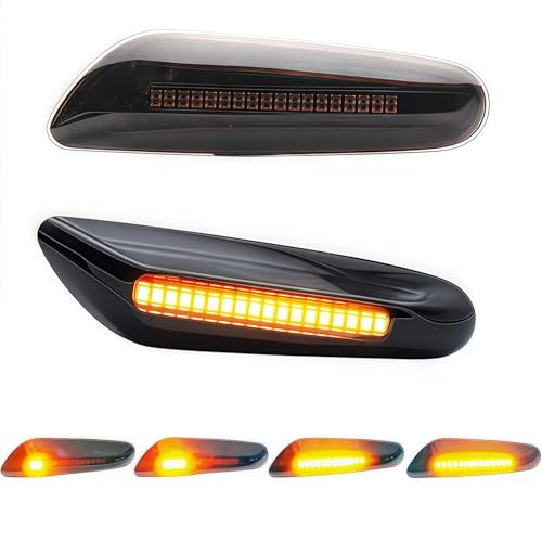 HAHLOMEI LED Sequential Side Marker Indicator Turn Signal Light Compatible with BMW 1 3 5 Series E60 E61 E90 E91 E92 E93 E82 E88 E46 Sedan E83 X3 E84 X1 328i 325i 330i135i 128i 325xi Blink Fender Lamp