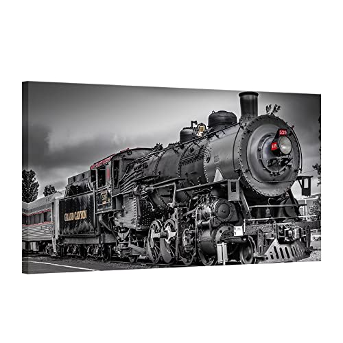Feifanmei Vintage Train Canvas Wall Art Black And White Locomotive Wall Decor Retro Theme Painting Picture For Living Room Bedroom Wall Decoration Stretched And Framed Ready To Hang Size 20"X36" #TOP27