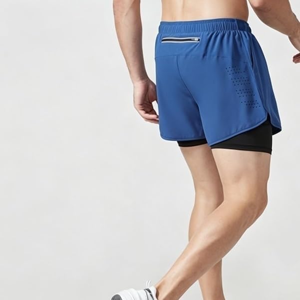 Men's 2-in-1 Running Shorts Quick Dry Breathable Athletic Workout for Gym Marathon Outdoor