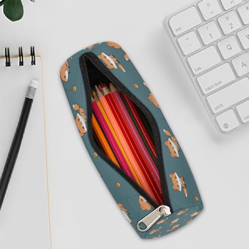 Image of Playful Baby Foxes Canvas Pencil Case Bag, Cute Fox Cylinder Zippe Pencil Case Storage Pouch Simple Stationery Bag for Middle High School Office College Student