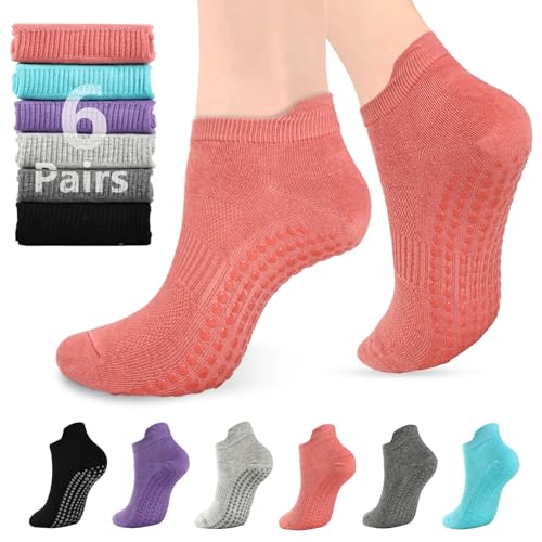 Socksy 6 Pairs Moisture Wicking Non Slip Soft Cotton Pilates
