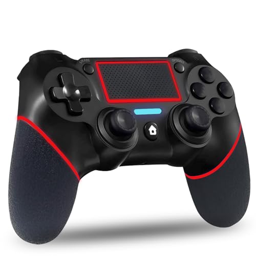 Maegoo Mando para PS4 Inalámbrico, Reemplazo Joystick Gamepad Compatible con PS4 PRO SLIM PC Windows, Mando para PS4 con Doble Vibración, Panel Táctil, Jack Audio 3.5mm(Type-c Rojo)