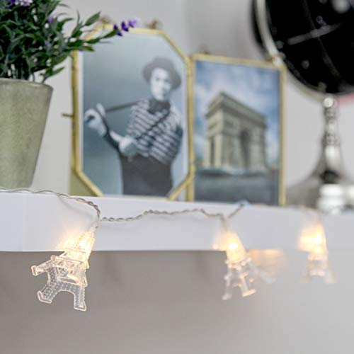 Preisvergleich Produktbild romantische Lichterkette, Eiffelturm-Design, batteriebetrieben, 1,9m, 10 transparente Mini-Eiffeltürmchen mit LEDs in warmweiß auf transparentem Kabel, von Festive Lights (1 Lichterkette)