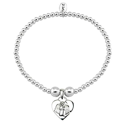 Image of TRINK Brand Guardian Angel Heart Charm Sterling Silver Beaded Bracelet