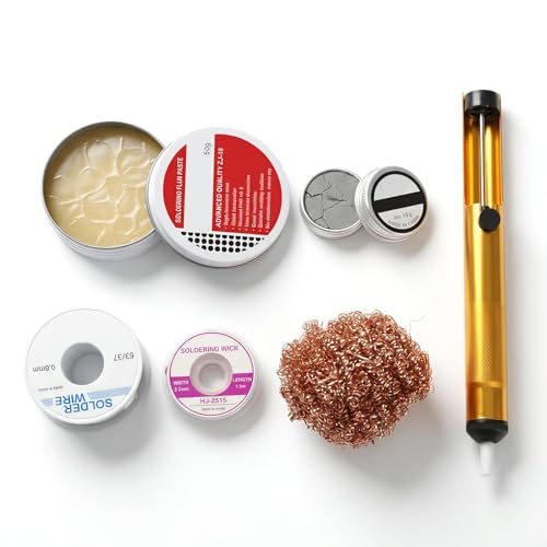 Solder Wire, Solder Flux Paste, Sucker Wick, Tip Refresher & Cleaner, 6PCS Soldering Kit, Practical Electric Soldering Set for Beginners & Occasional Users